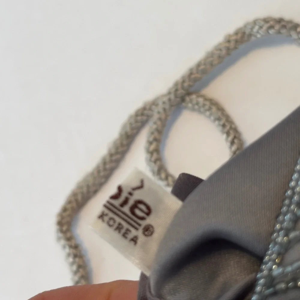 Genie Gray Satin Beaded Evening Bag Shoulder Clutch‎ Braided Strap Korea Vintage